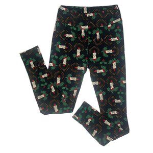 LuLaRoe Womens Leggings Christmas Holly Candle Buttery Soft One Size